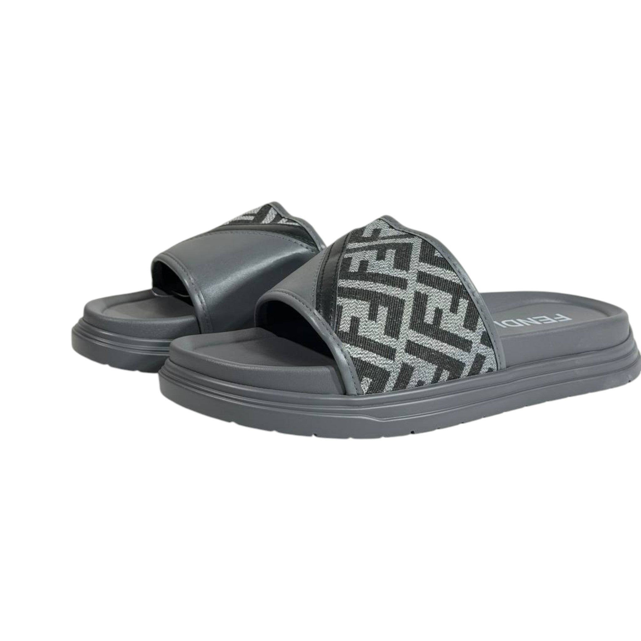 Fendi Grey Monogram Slides – Luxury Everyday Comfort Sandals 🩶👡