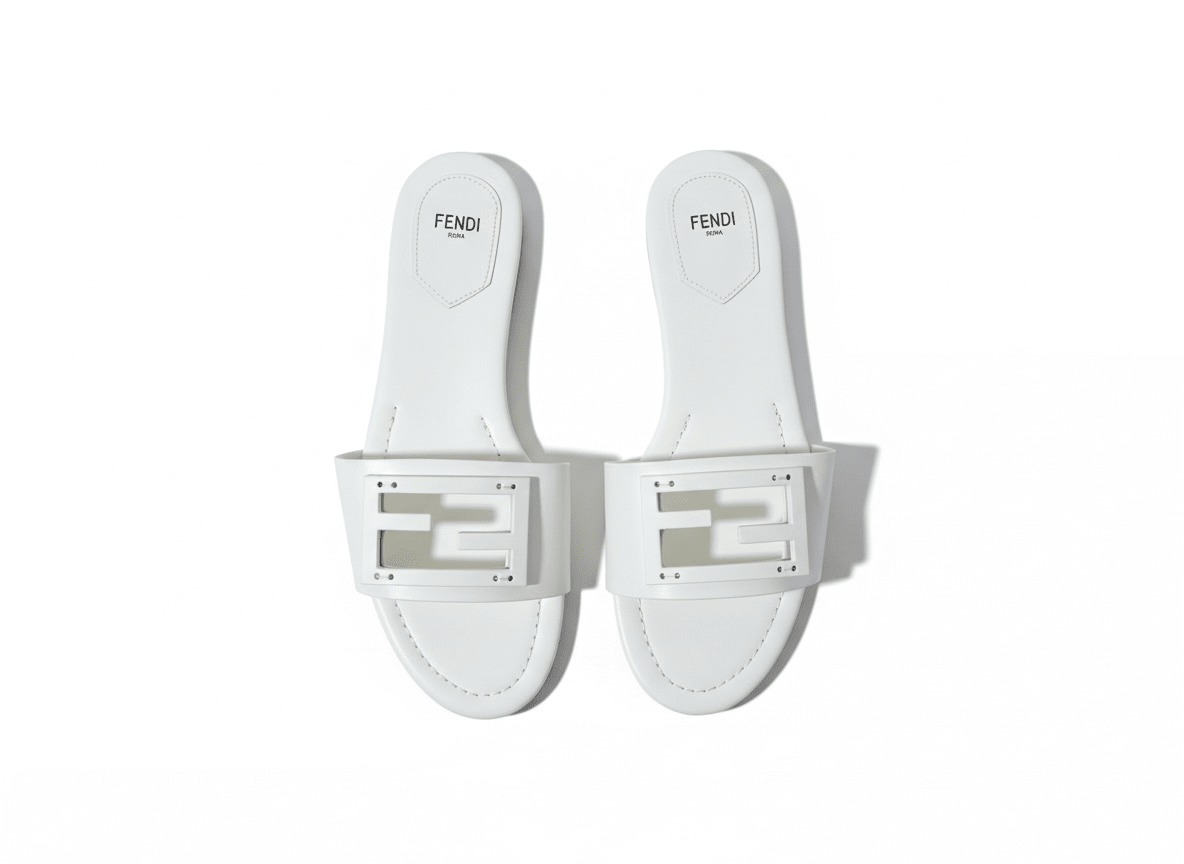 Fendi White Slide Sandals π€β¨ FF Logo Edition