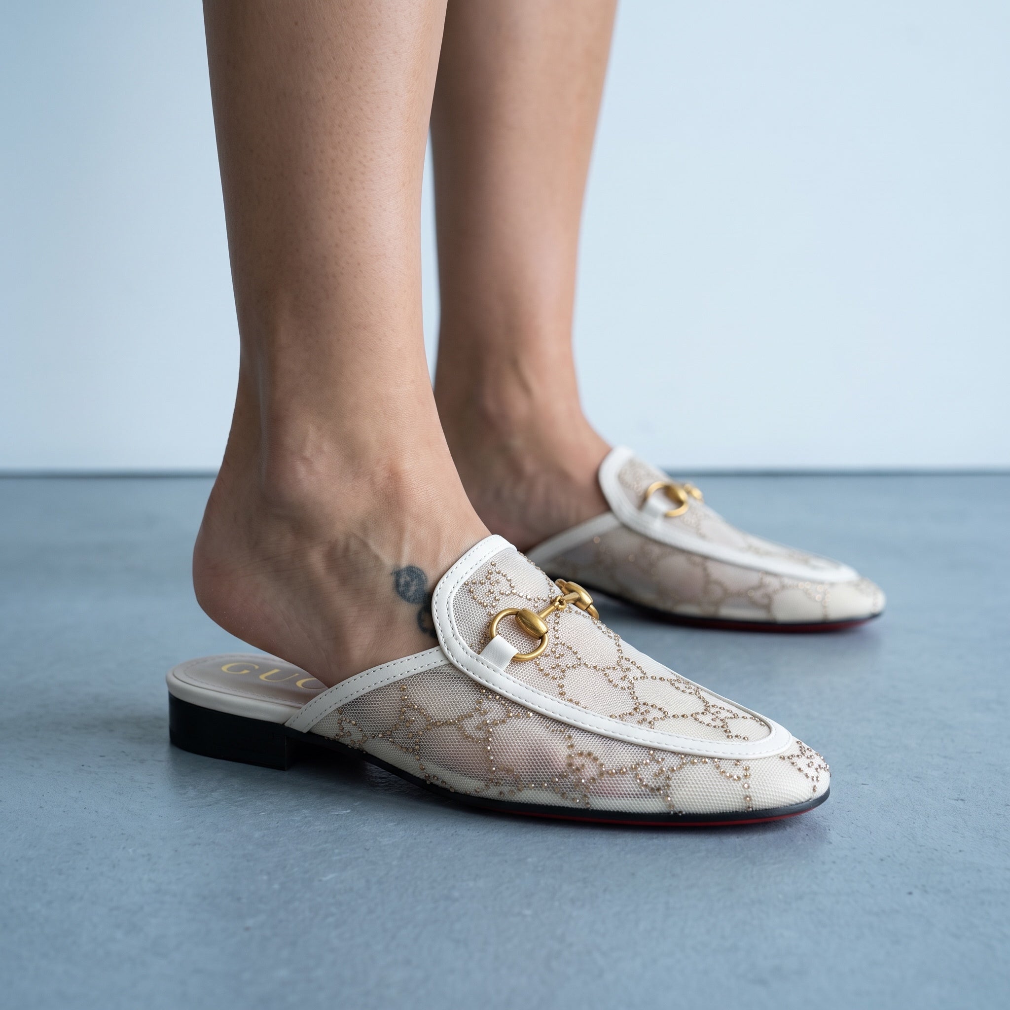 Gucci Princetown Mesh Mule β Ivory Beaded β¨