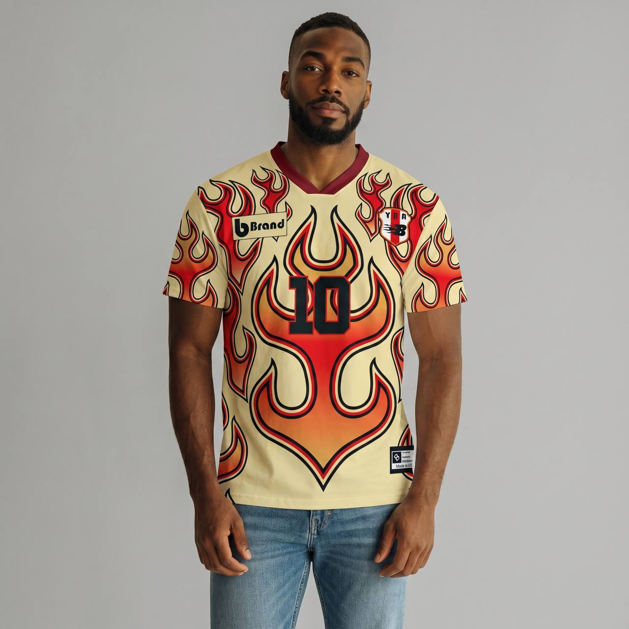 🔥 Flame 10 Graphic Football Jersey – Retro Fire Streetwear Edition ⚽🔥