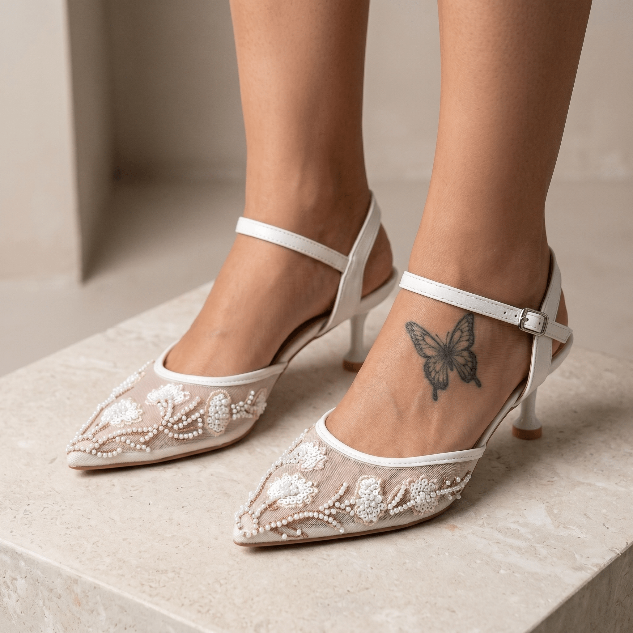 Floral Pearl Mesh Heels β Ivory Elegance π€β¨