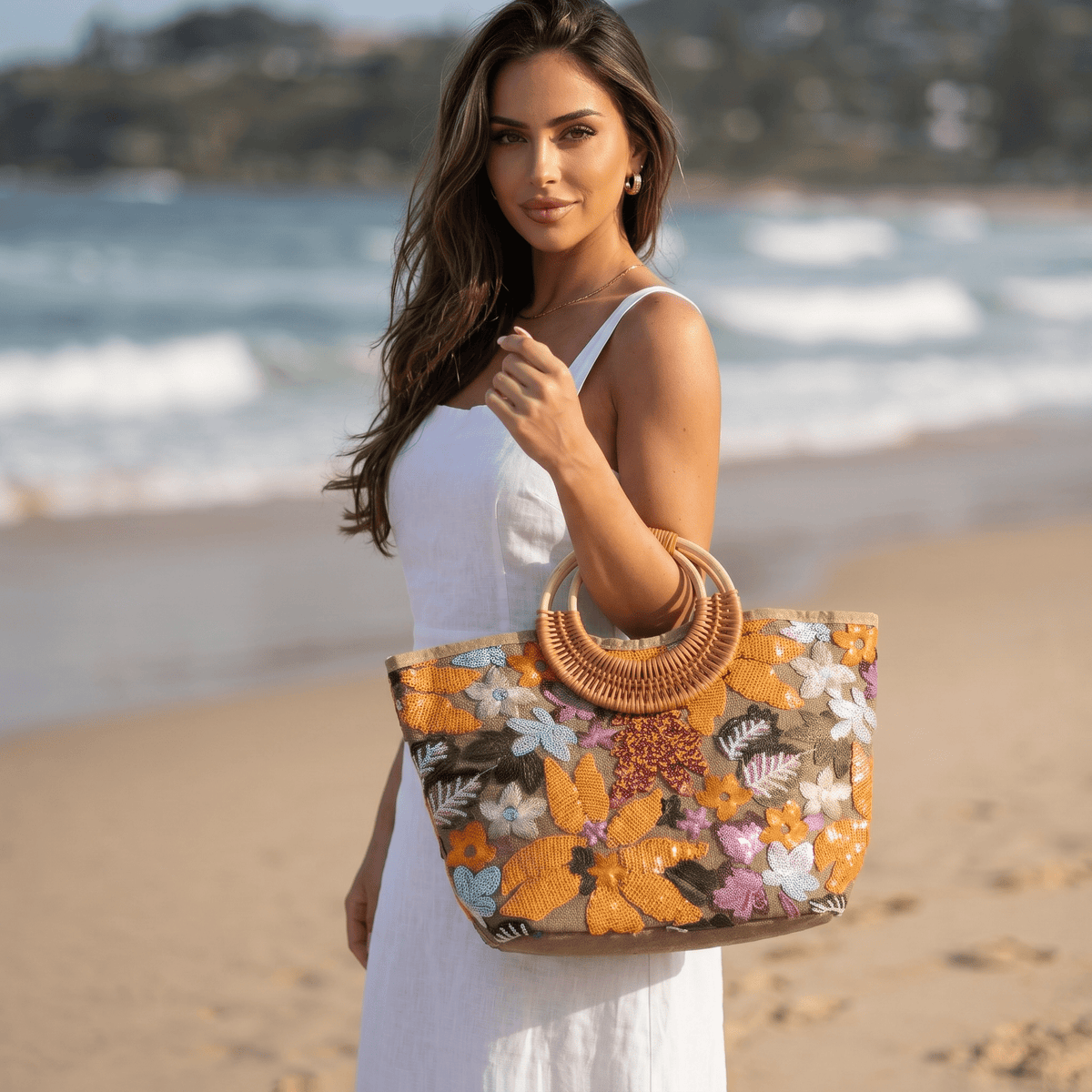 πΊ Floral Sequin Beach Tote Bag | Boho Summer Resort Handbag β¨
