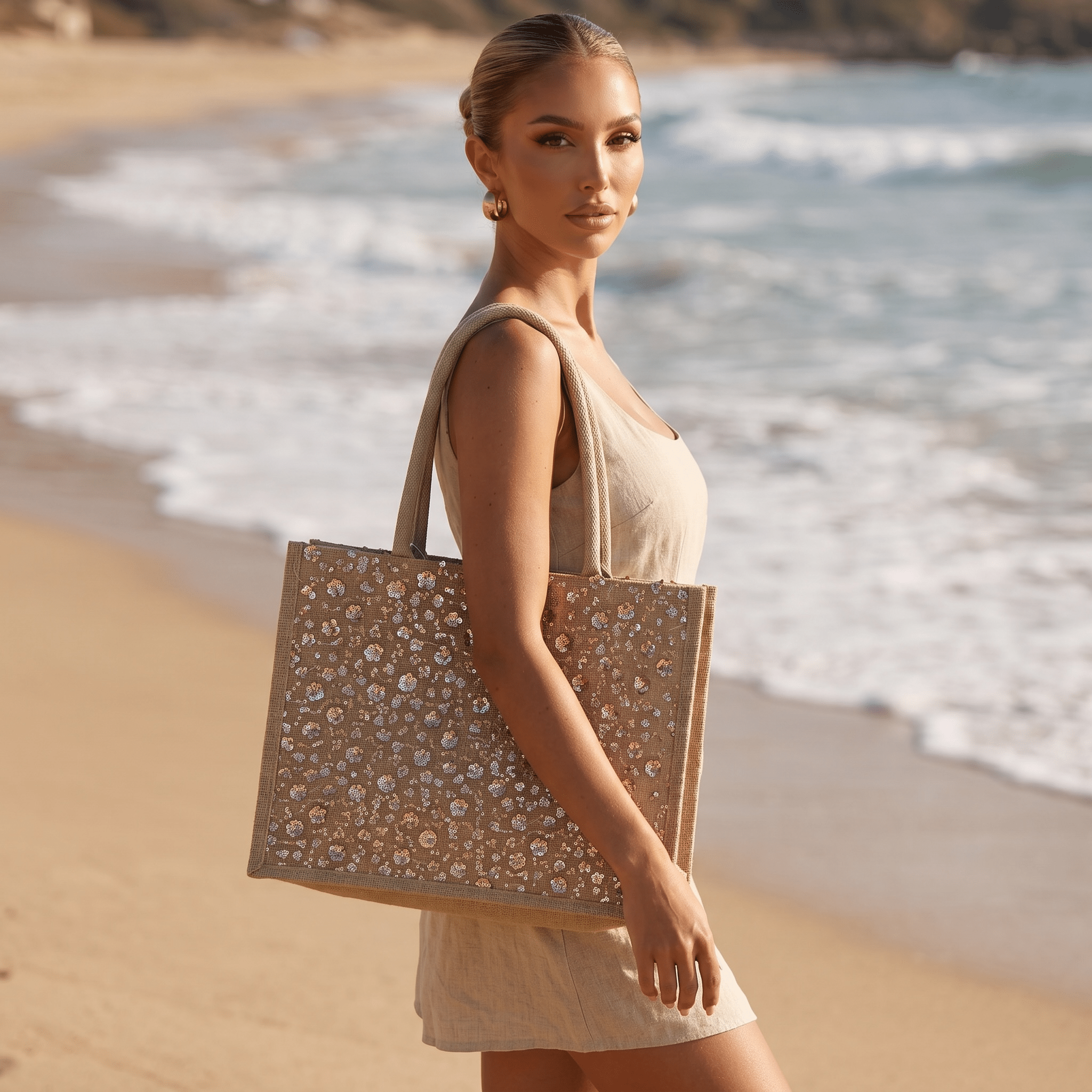 ✨ Floral Sequin Beach Tote Bag ✨