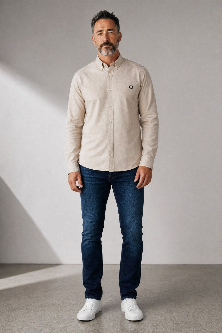 Fred Perry Premium Oxford Button-Down Shirt for Men – Elegant Slim Fit Smart Casual Long Sleeve Shirt 🤍✨