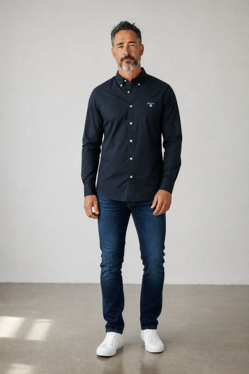 GANT Luxury Navy Blue Button Down Oxford Shirt for Men – Premium Smart Casual Long Sleeve Designer Essential 💙✨