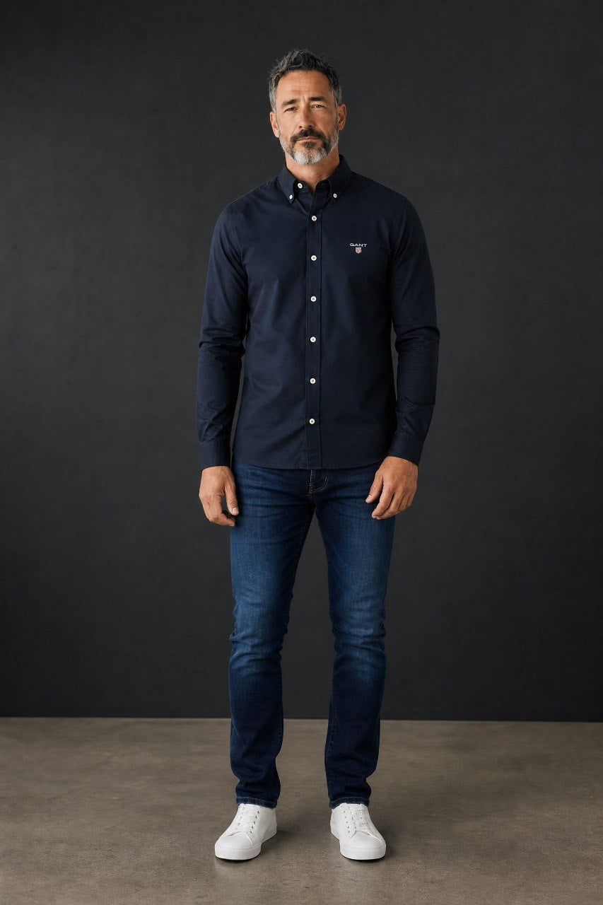 GANT Luxury Navy Blue Button Down Oxford Shirt for Men – Premium Smart Casual Long Sleeve Designer Essential 💙✨
