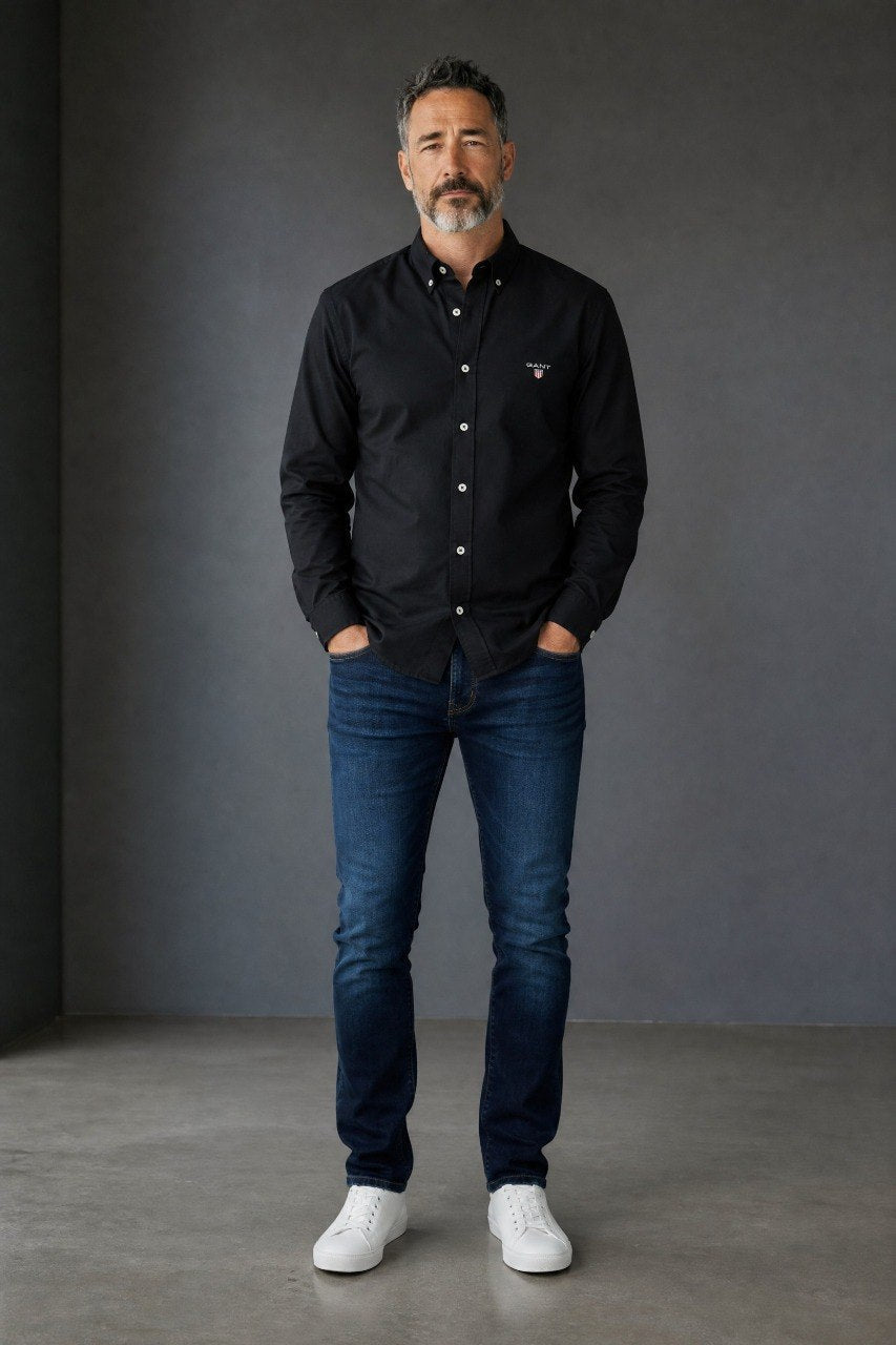 GANT Premium Black Button Down Long Sleeve Oxford Shirt for Men – Luxury Smart Casual Classic Fit Essential 🖤✨