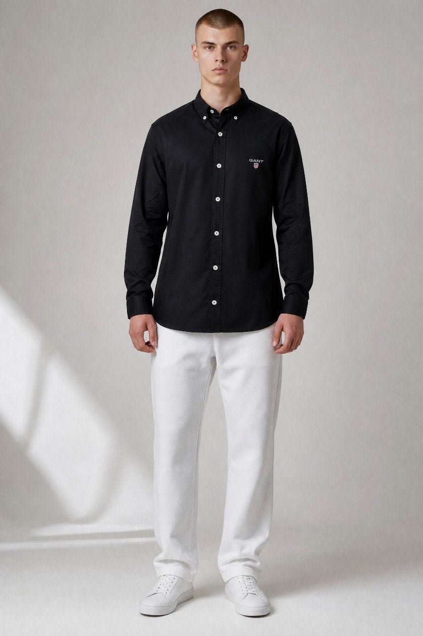 GANT Premium Black Button Down Long Sleeve Oxford Shirt for Men – Luxury Smart Casual Classic Fit Essential 🖤✨