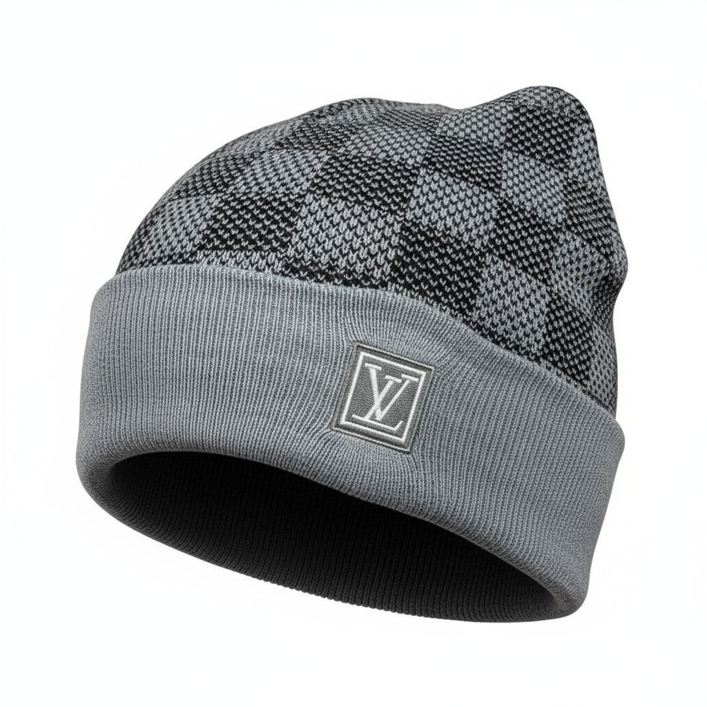 š©¶ Louis Vuitton Damier Knit Grey Beanie | Luxury Check Pattern Winter Hat