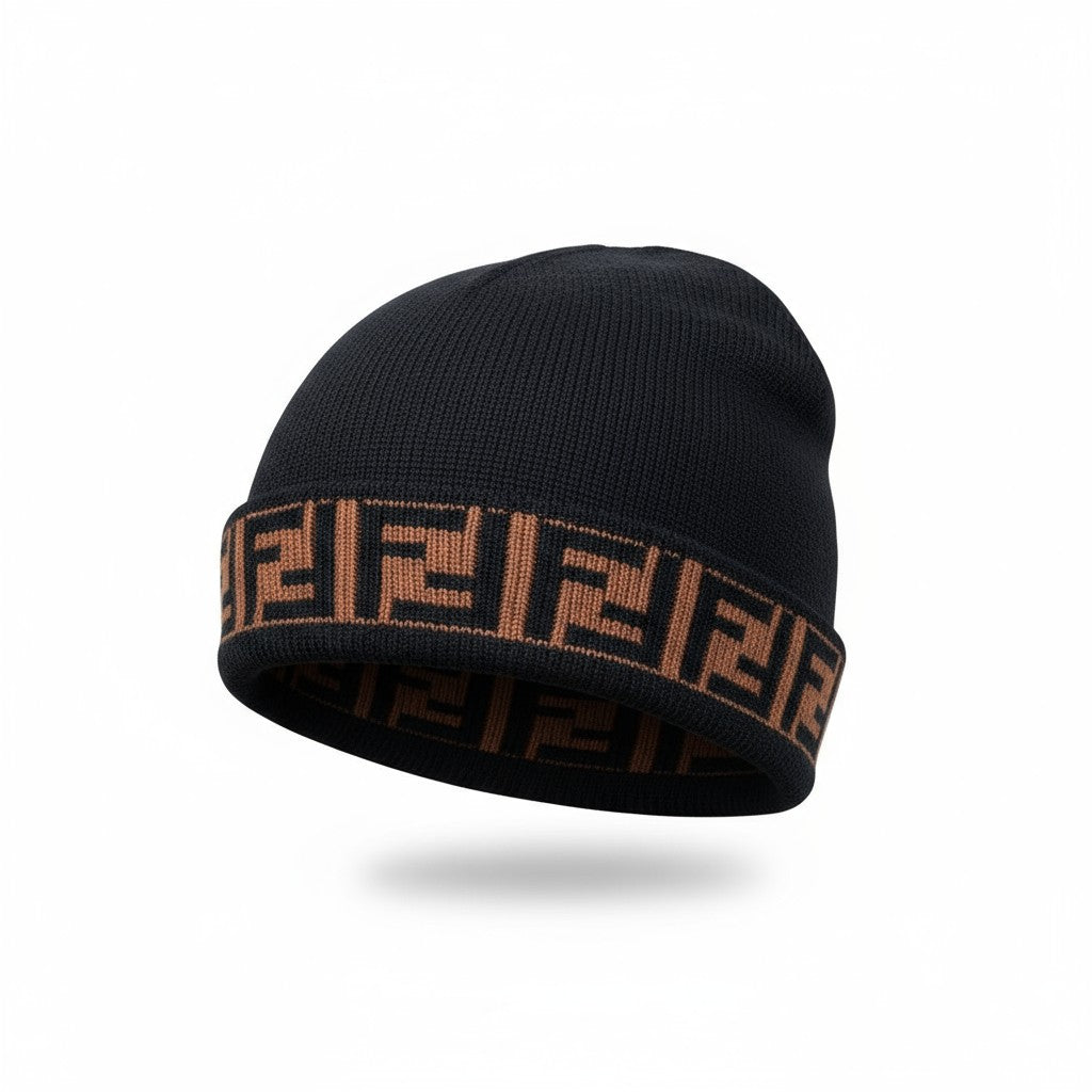 π€ Fendi FF Logo Black Beanie | Classic Monogram Knit Hat