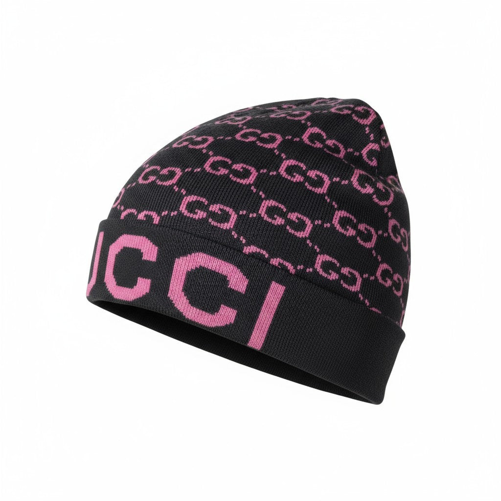 š¤ Gucci Monogram Beanie | Black & Pink Knit Hat