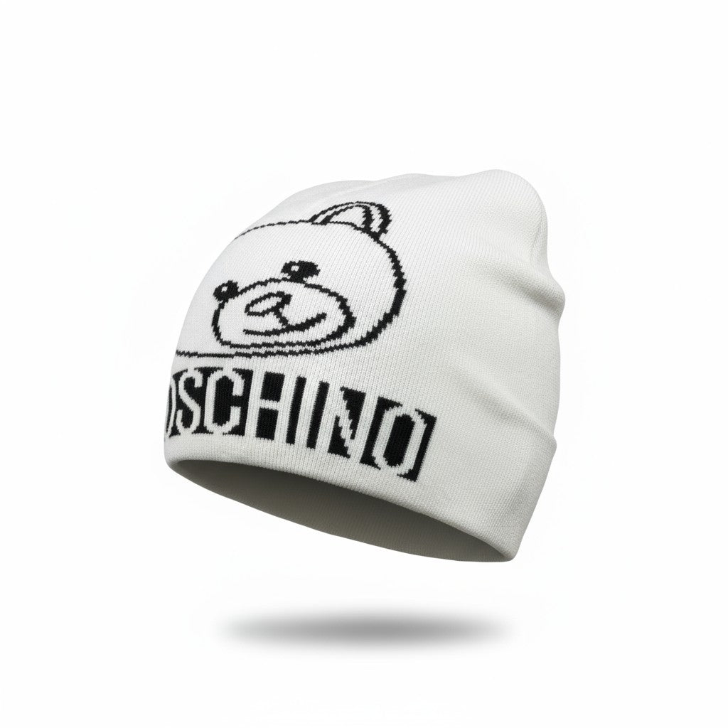 š¤ Moschino White Teddy Bear Beanie | Iconic Logo Knit Hat