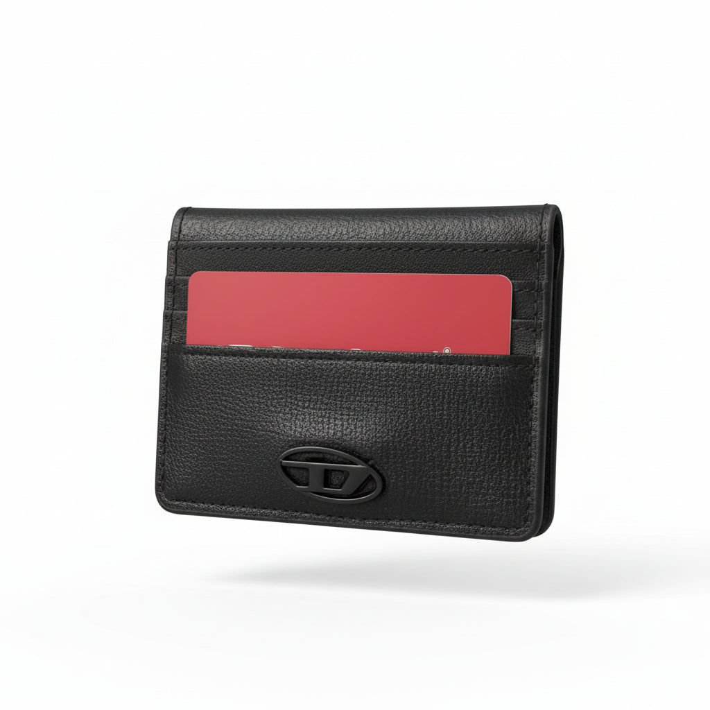 Diesel Oval-D Slim Card Holder – Black Leather Minimal Wallet 🖤🔥