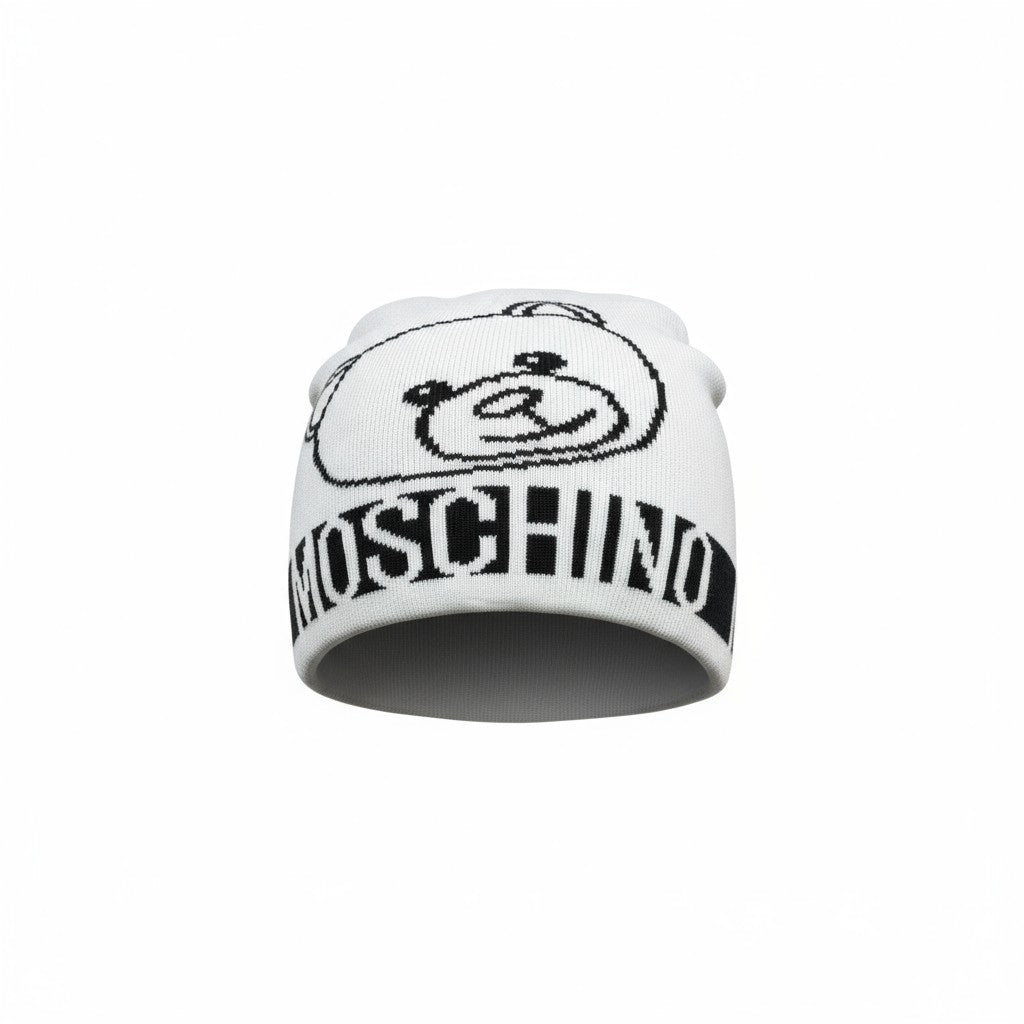 š¤ Moschino White Teddy Bear Beanie | Iconic Logo Knit Hat