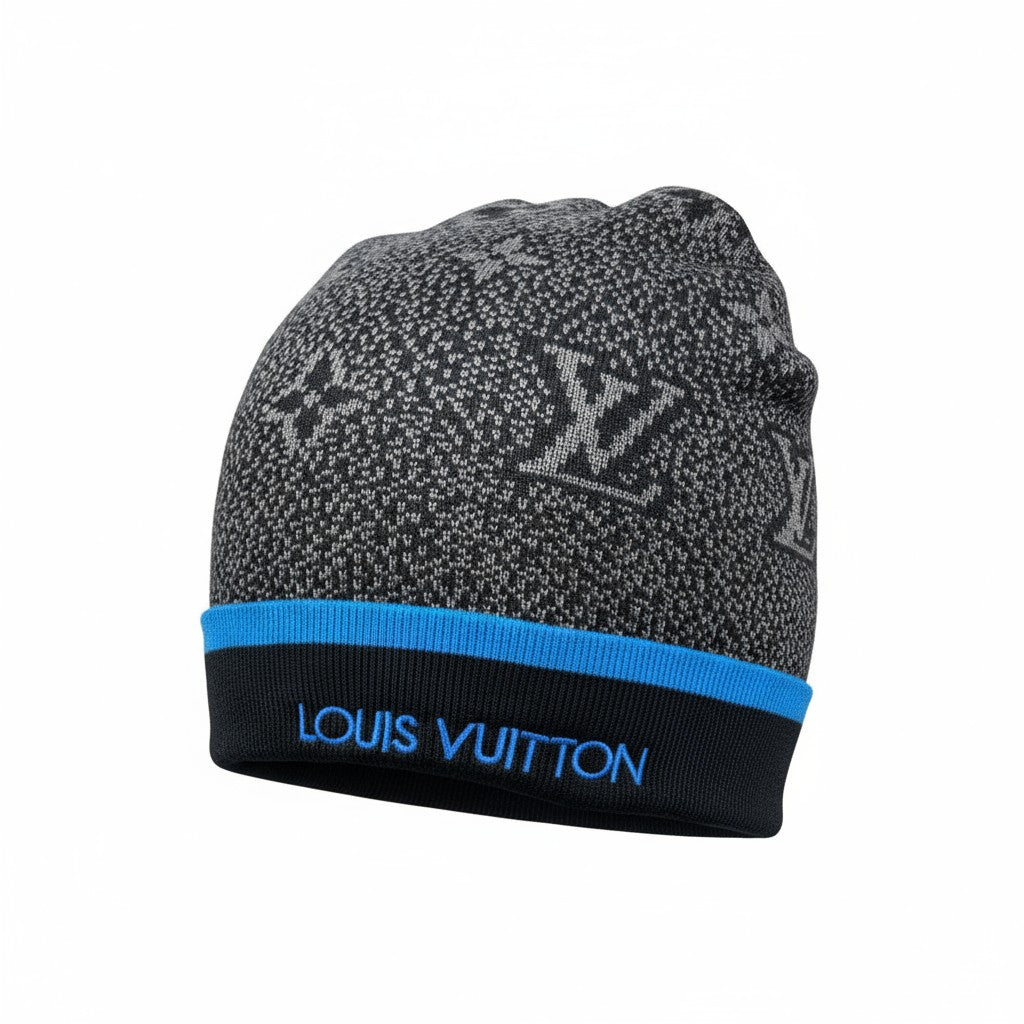 π Louis Vuitton Monogram Blue Trim Beanie | Luxury Knit Designer Hat