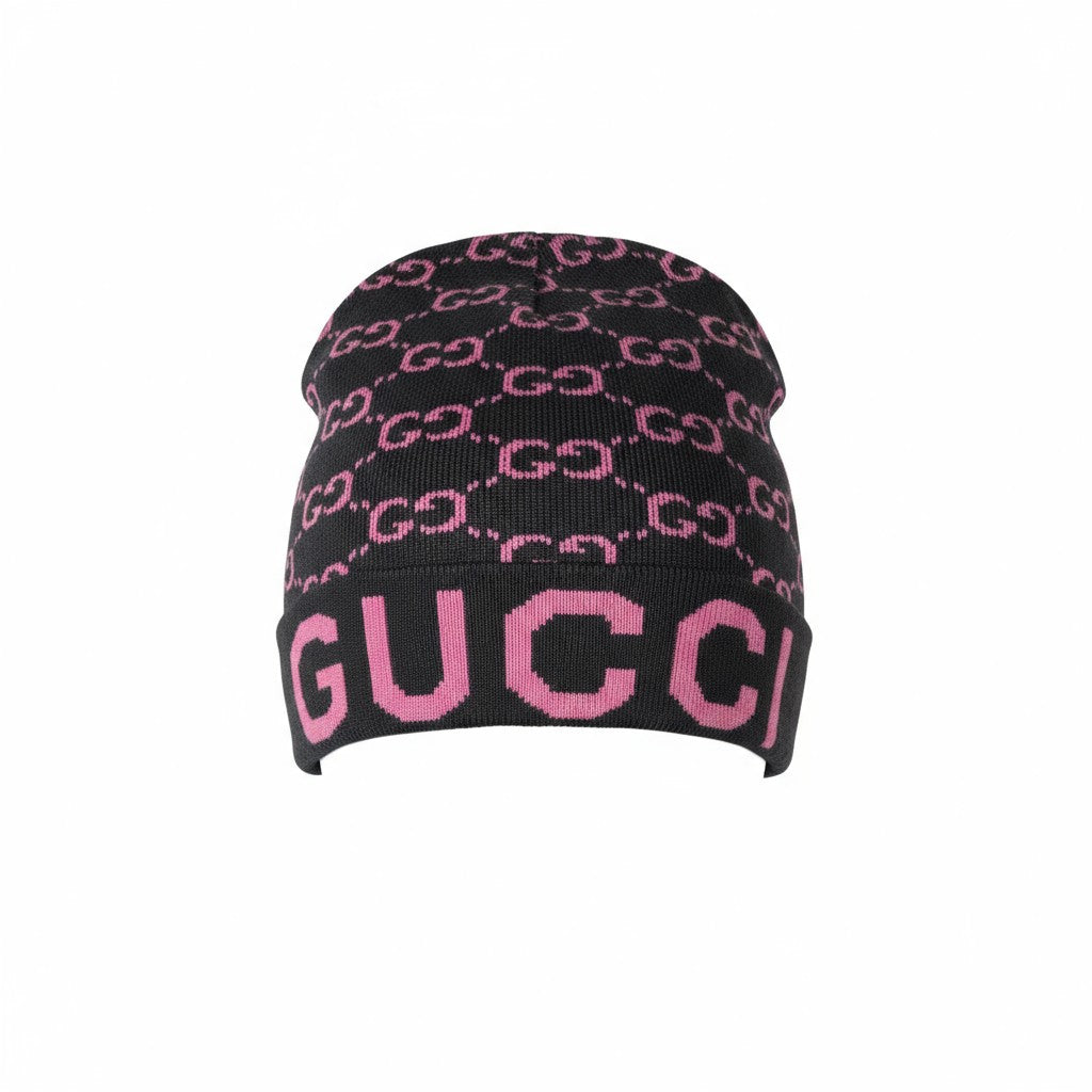 š¤ Gucci Monogram Beanie | Black & Pink Knit Hat