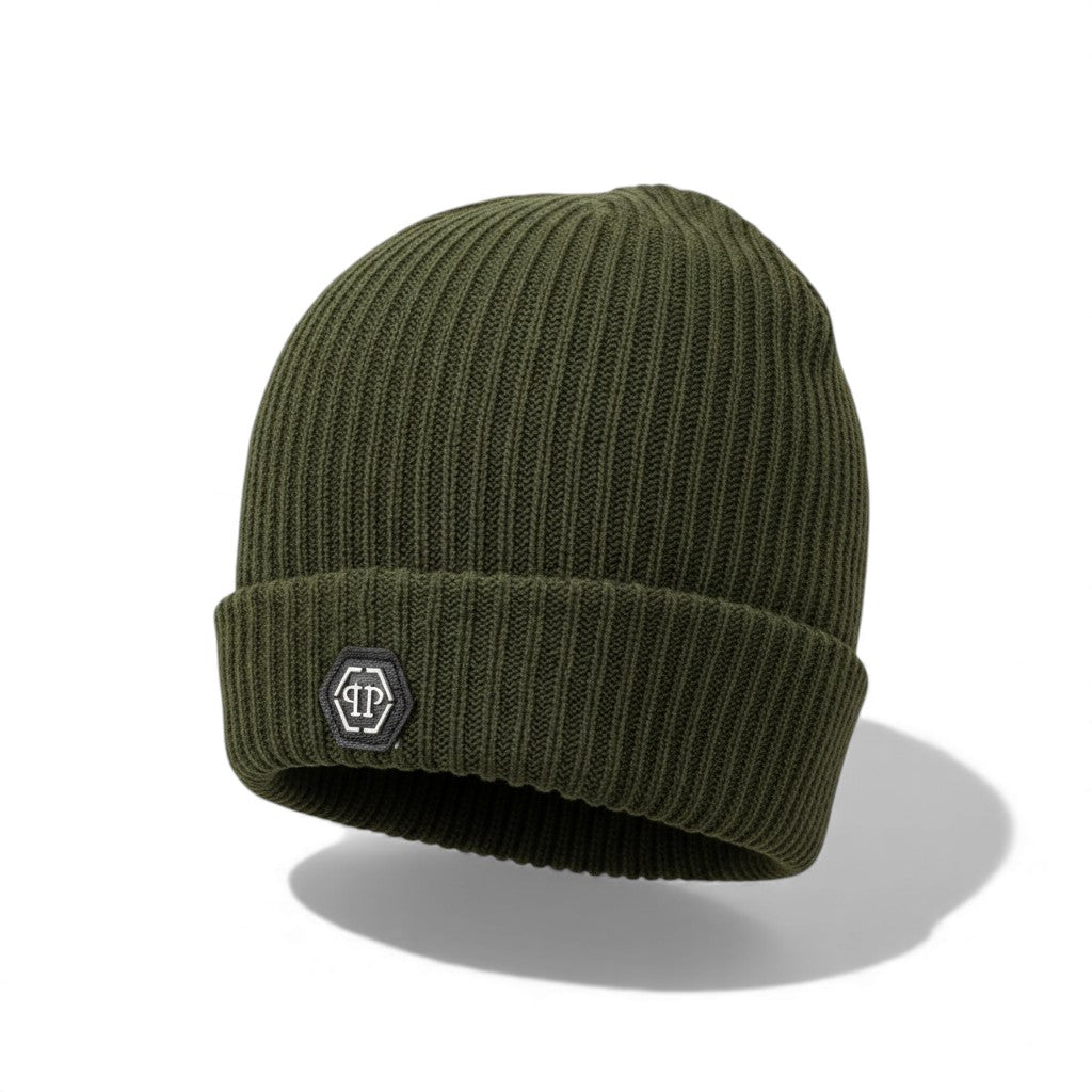 đź’€ Philipp Plein Army Green Beanie | Luxury Ribbed Knit Hat