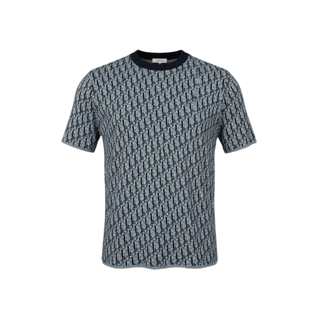Dior Oblique Jacquard Tee – Blue/Black All-Over Monogram Edition
