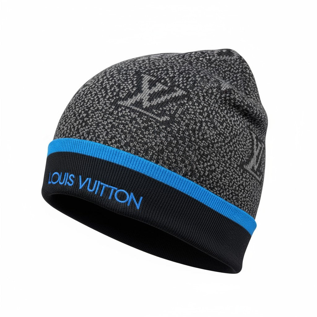 π Louis Vuitton Monogram Blue Trim Beanie | Luxury Knit Designer Hat