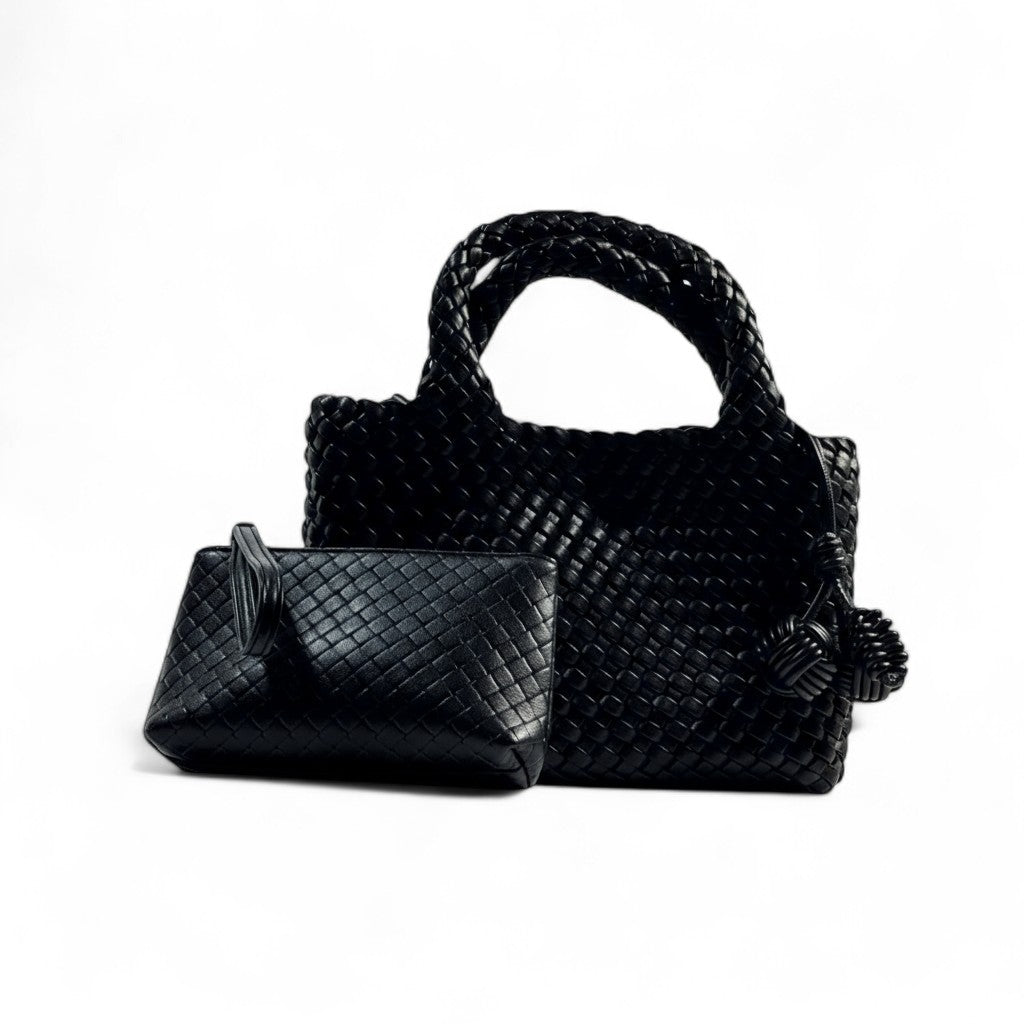 Bottega Veneta Black Woven Tote & Pouch Set π€β¨ | Luxury Intrecciato Leather Handbag