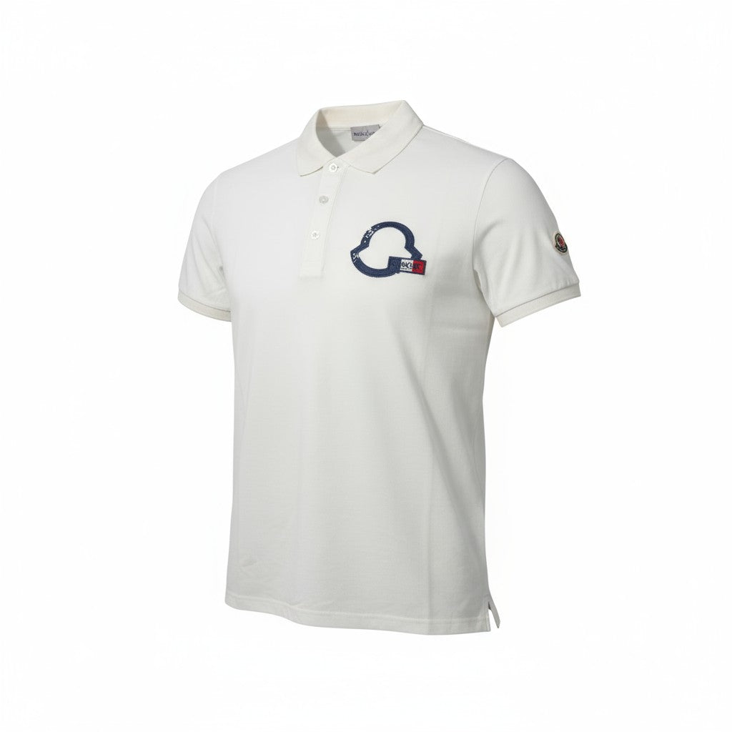 ๐ค Moncler Classic Logo Polo โ White with Navy Emblem & Sleeve Patch ๐ฎ๐นโจ