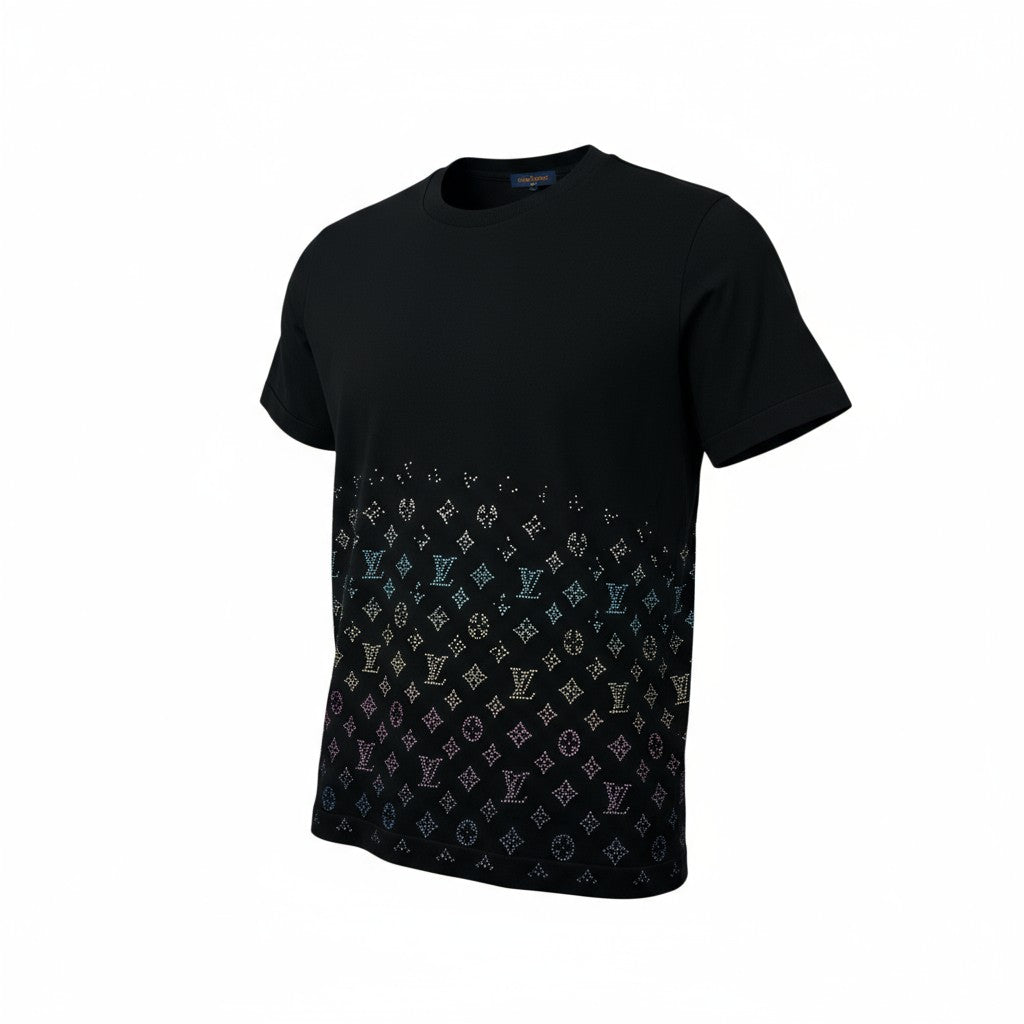 Louis Vuitton Monogram Crystal Gradient Tee – Black Rainbow Sparkle
