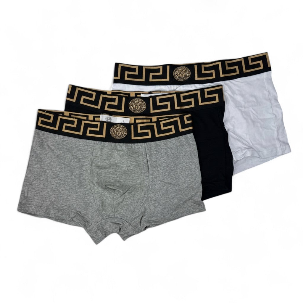 Versace Iconic Boxer Set (3 Pieces) đź‘‘ | Medusa Gold Waistband Edition