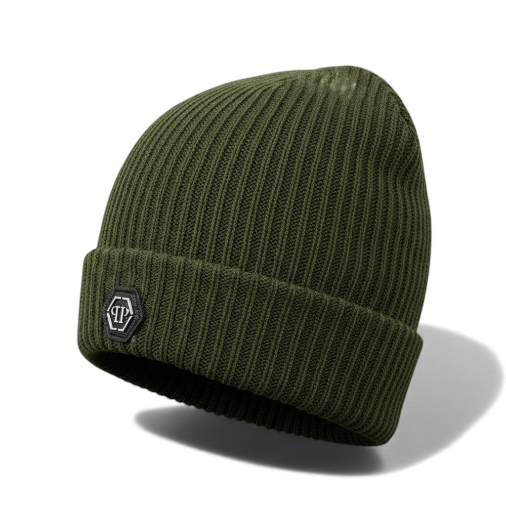 đź’€ Philipp Plein Army Green Beanie | Luxury Ribbed Knit Hat