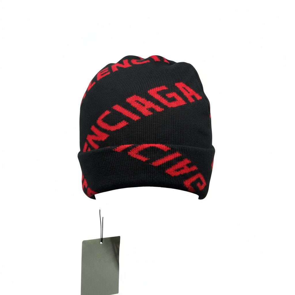 đź”´ Balenciaga Black & Red Logo Beanie | Luxury Streetwear Knit Hat