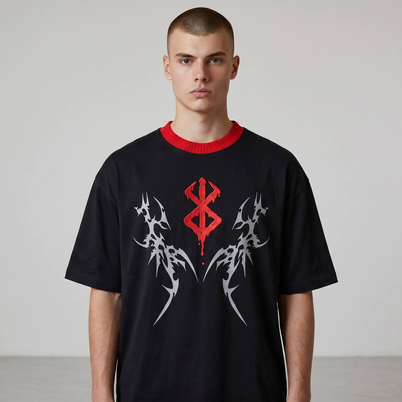 Gothic Tribal Oversized T-Shirt β Black & Red Edition π€π₯