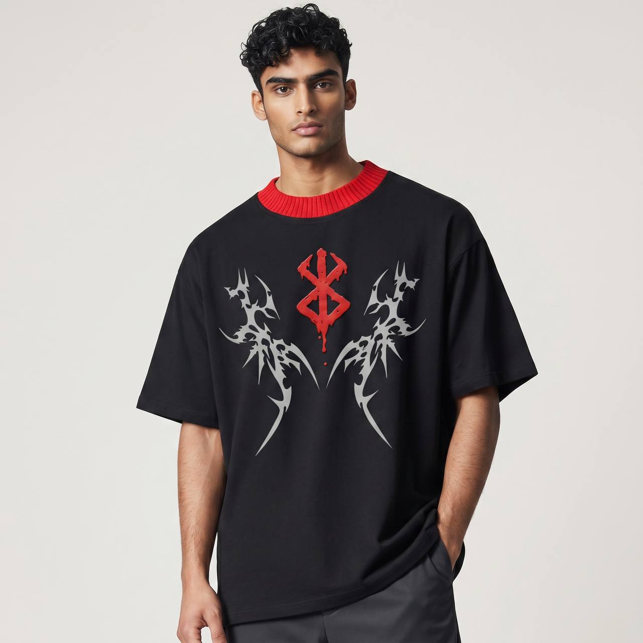 Gothic Tribal Oversized T-Shirt β Black & Red Edition π€π₯