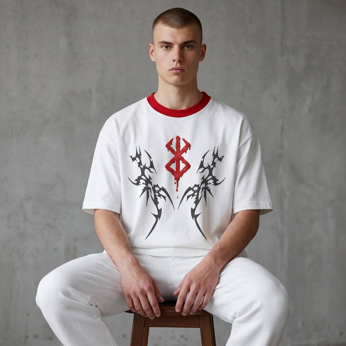 Gothic Tribal Oversized T-Shirt β White & Red Edition π₯β‘