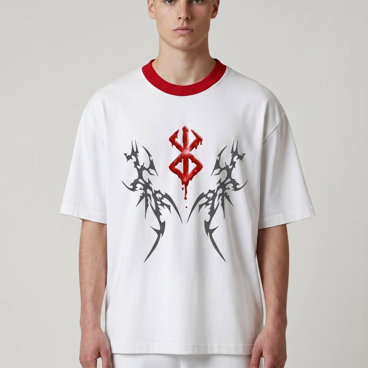 Gothic Tribal Oversized T-Shirt β White & Red Edition π₯β‘