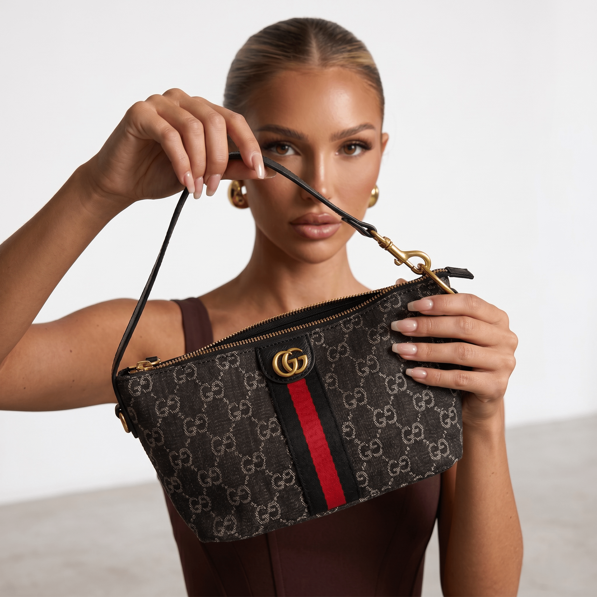 Gucci Black GG Monogram Red Stripe Shoulder Bag 🖤❤️✨👜🔥