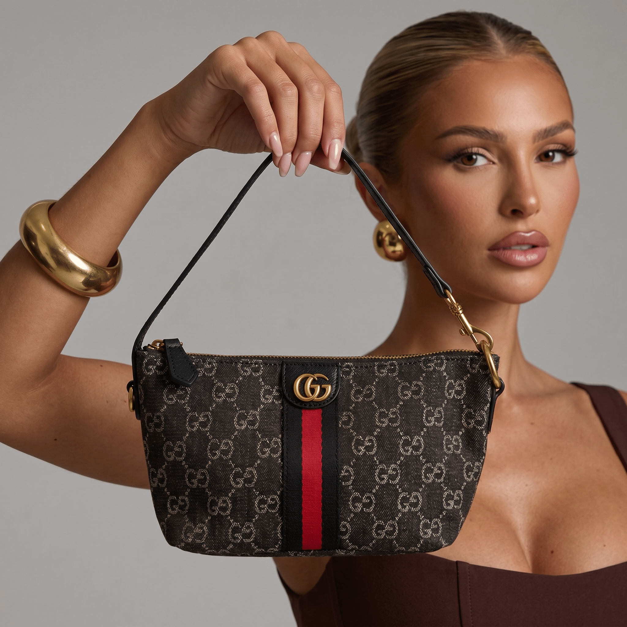 Gucci Black GG Monogram Red Stripe Shoulder Bag 🖤❤️✨👜🔥