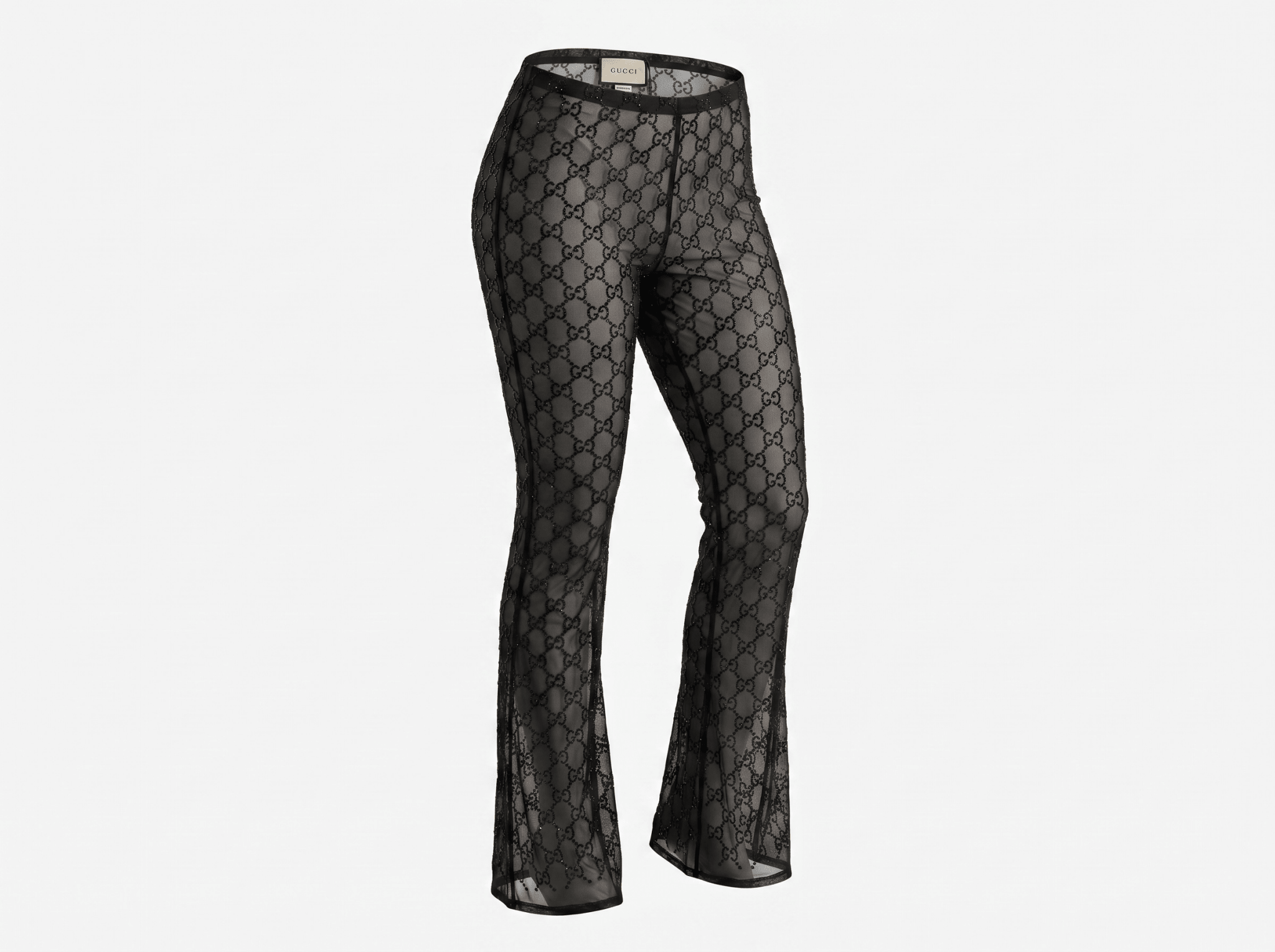 Gucci Black Sheer Crystal Logo Pants π€β¨
