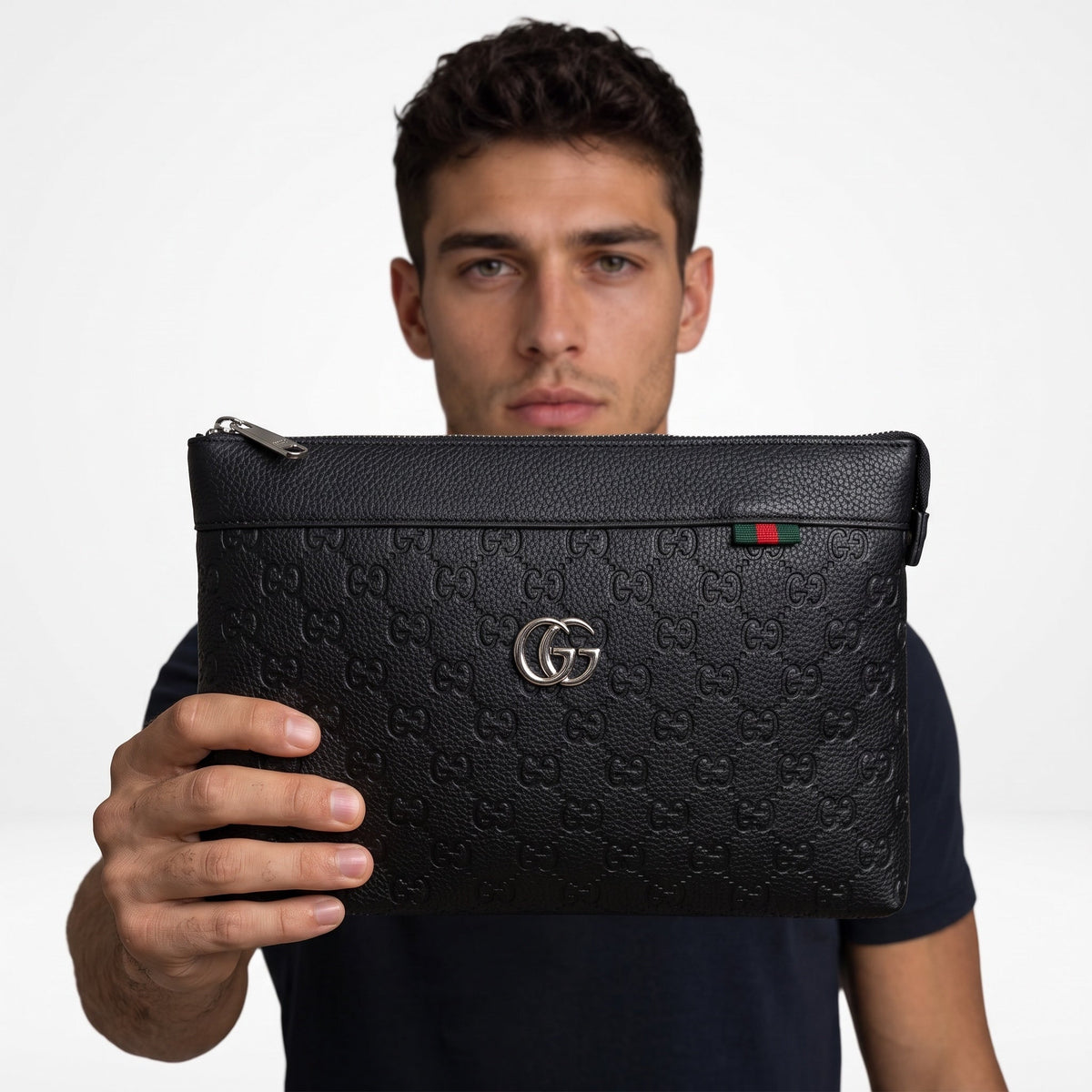 Gucci Embossed GG Pouch — Black