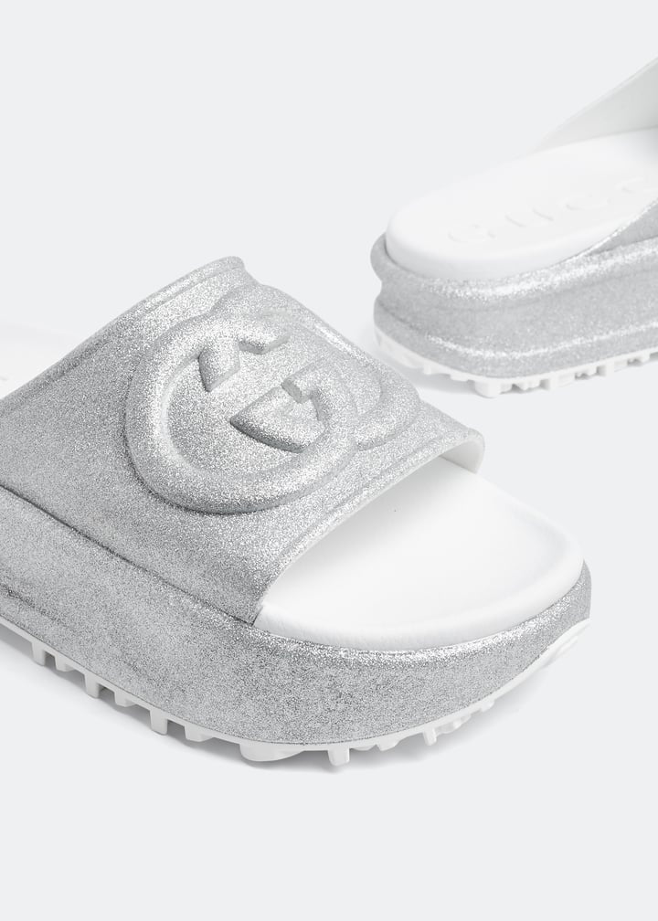 Gucci Flatform Slide โ Silver Glitter โจ