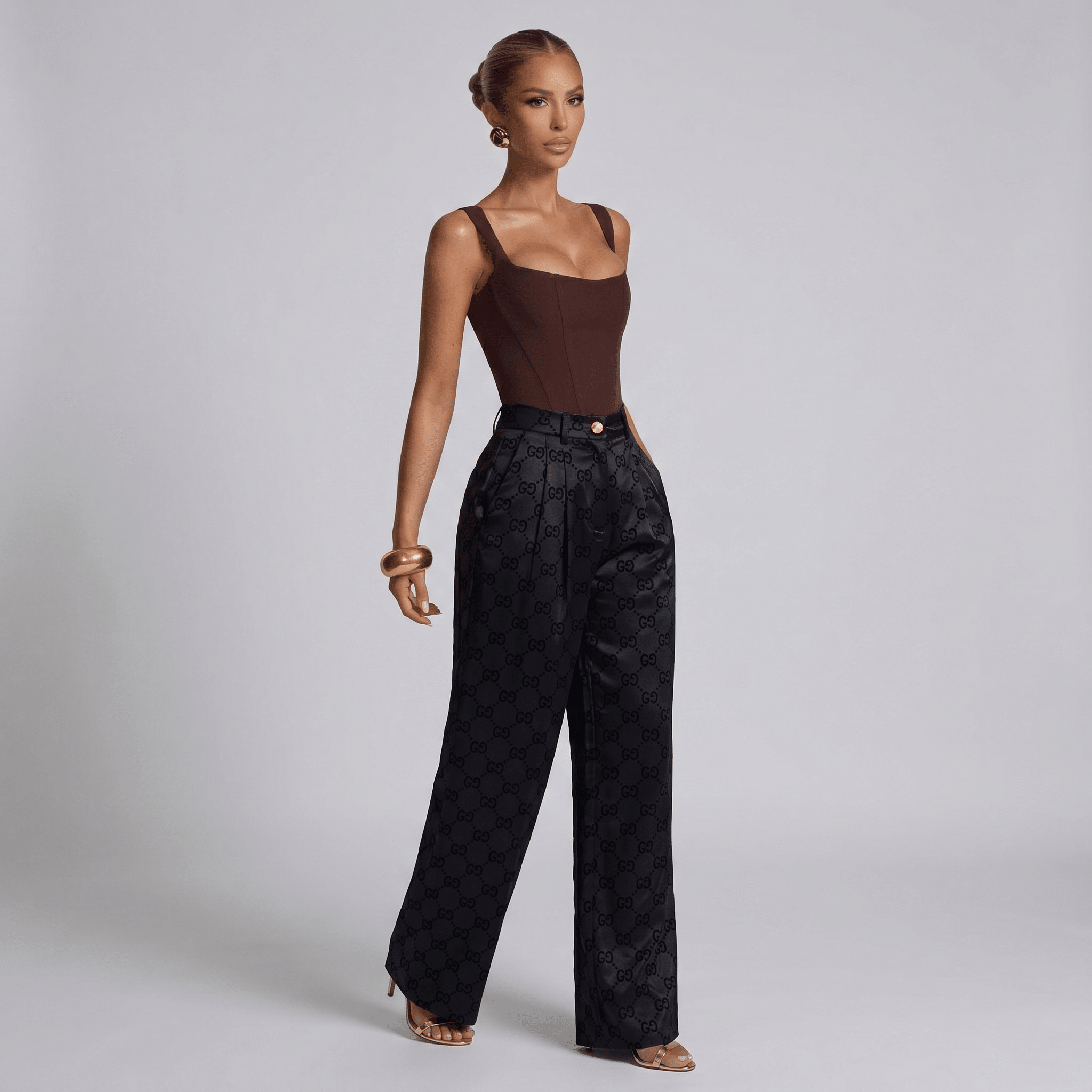 Gucci GG Monogram Wide-Leg Trousers β Black π€β¨