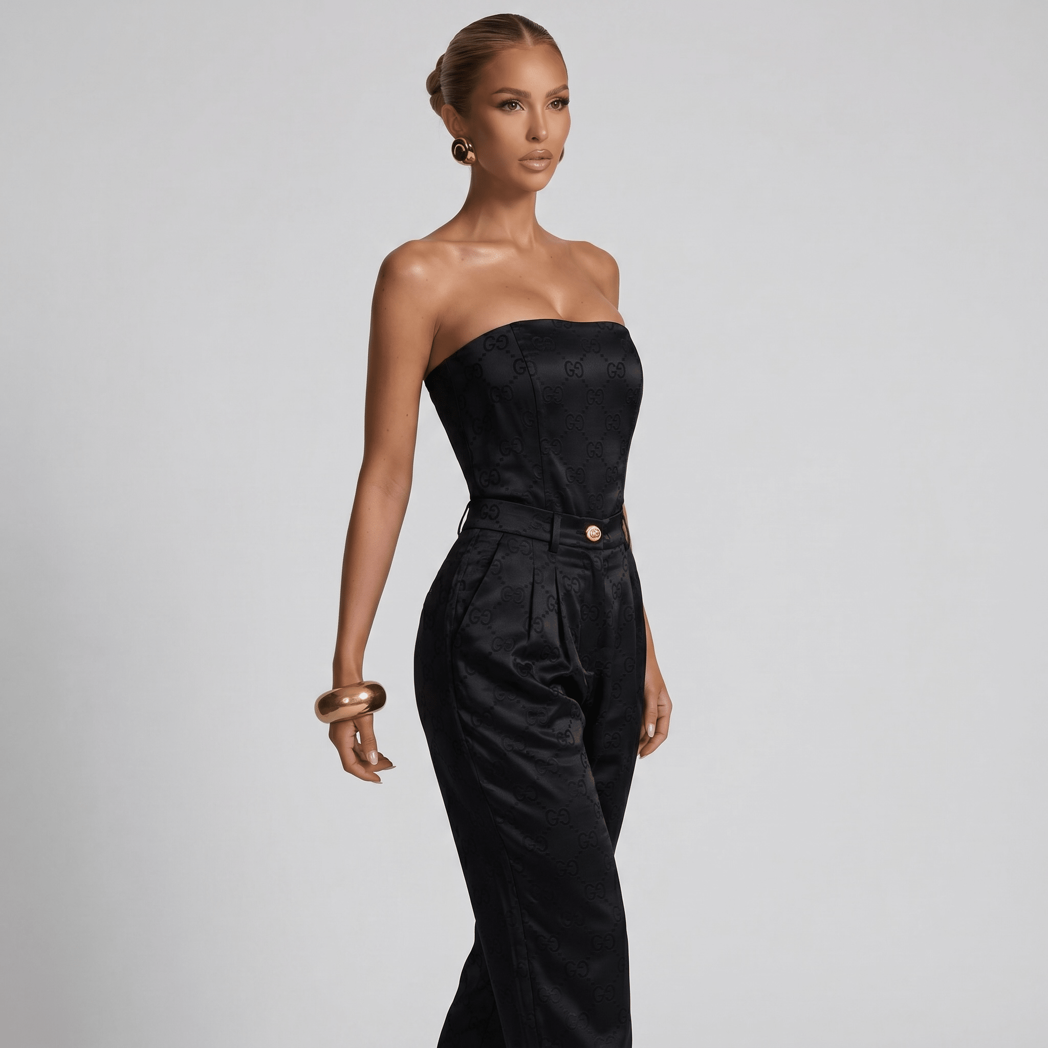 Gucci GG Monogram Wide-Leg Trousers β Black π€β¨