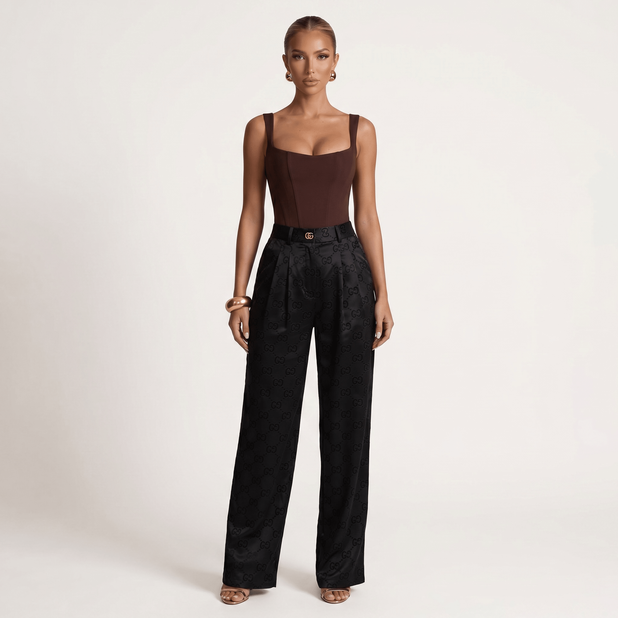 Gucci GG Monogram Wide-Leg Trousers β Black π€β¨