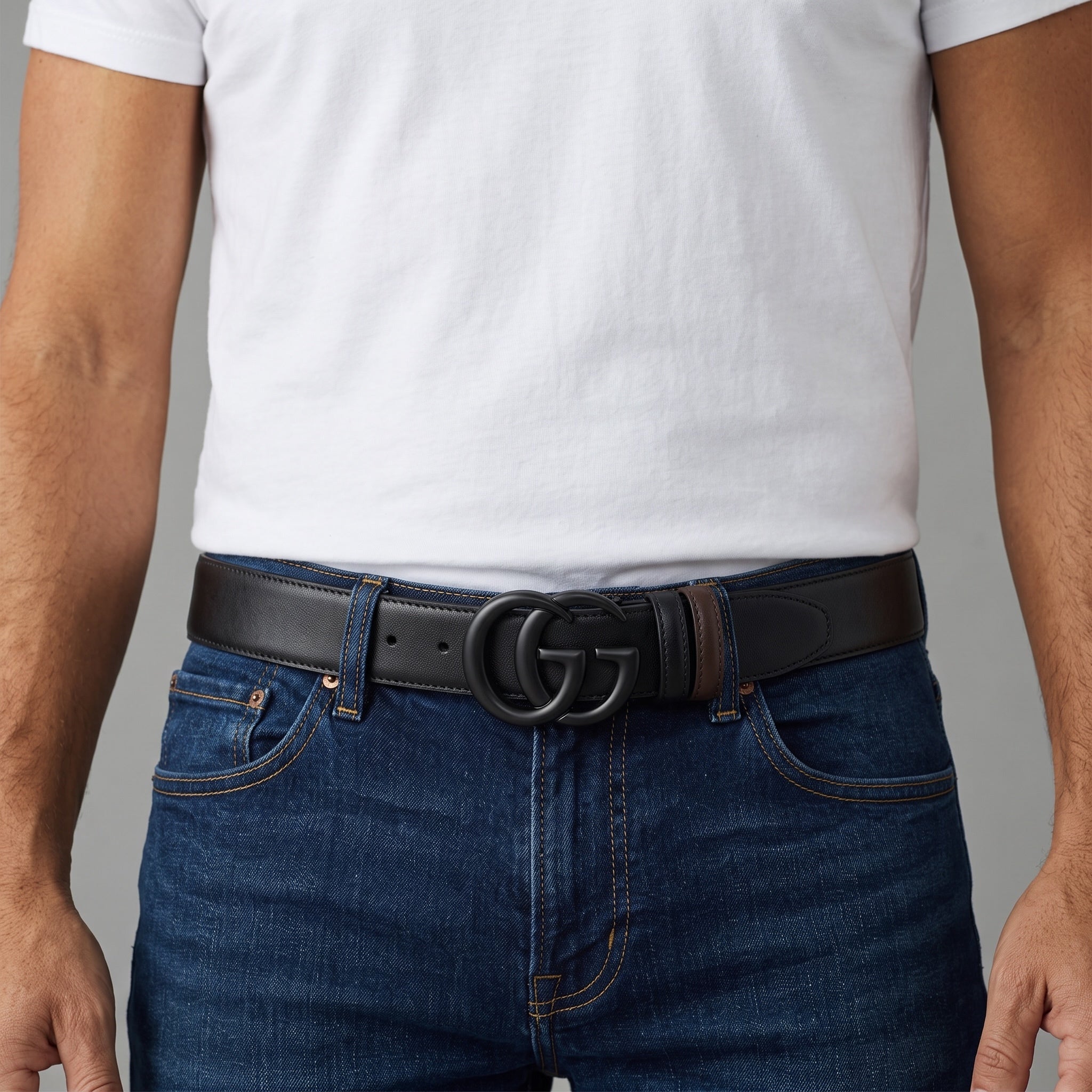 Gucci Leather Belt – Black Brown Matte GG 🖤