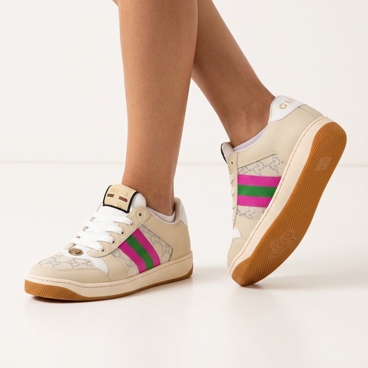 Gucci Low-Top Sneaker β Beige, Pink & Green