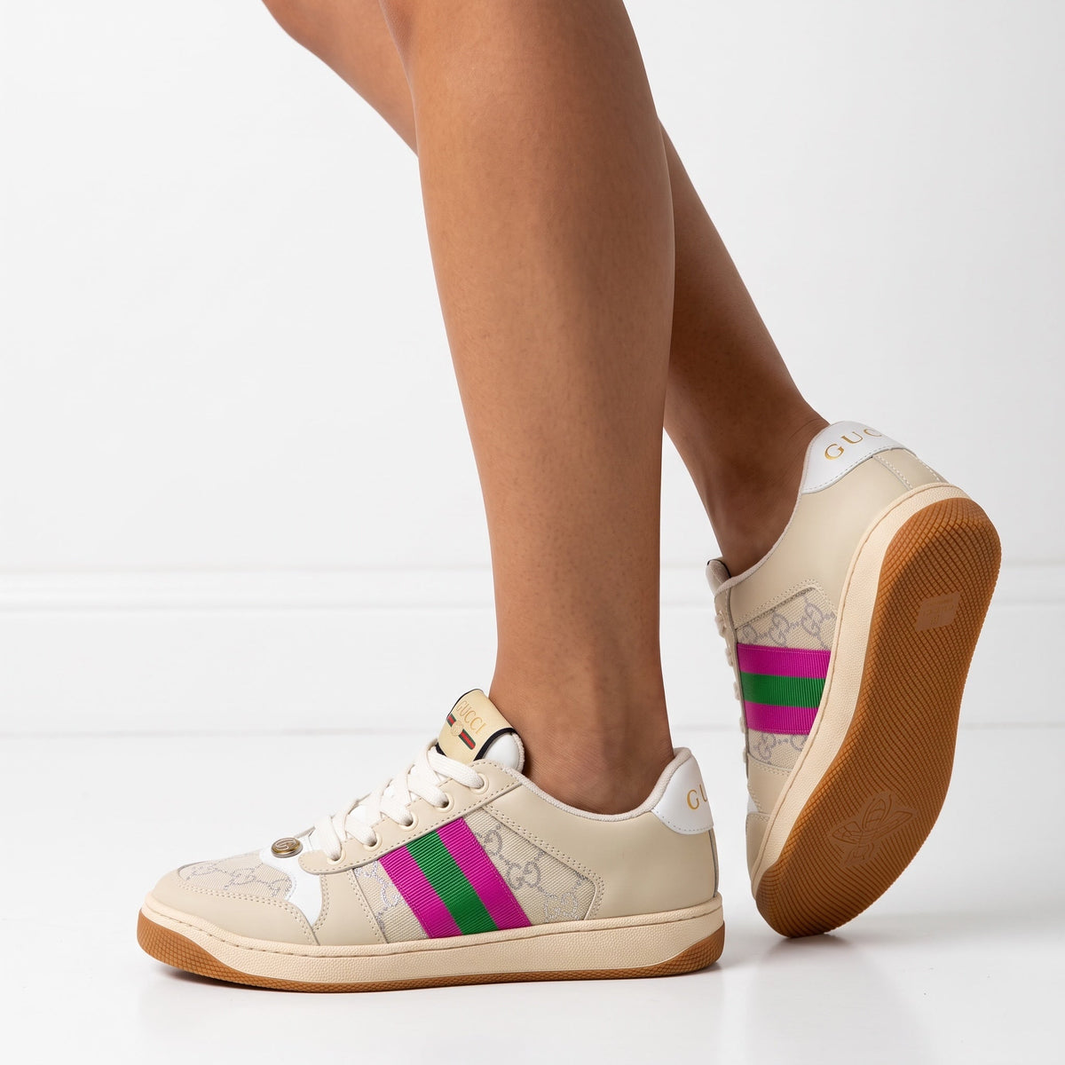 Gucci Low-Top Sneaker β Beige, Pink & Green