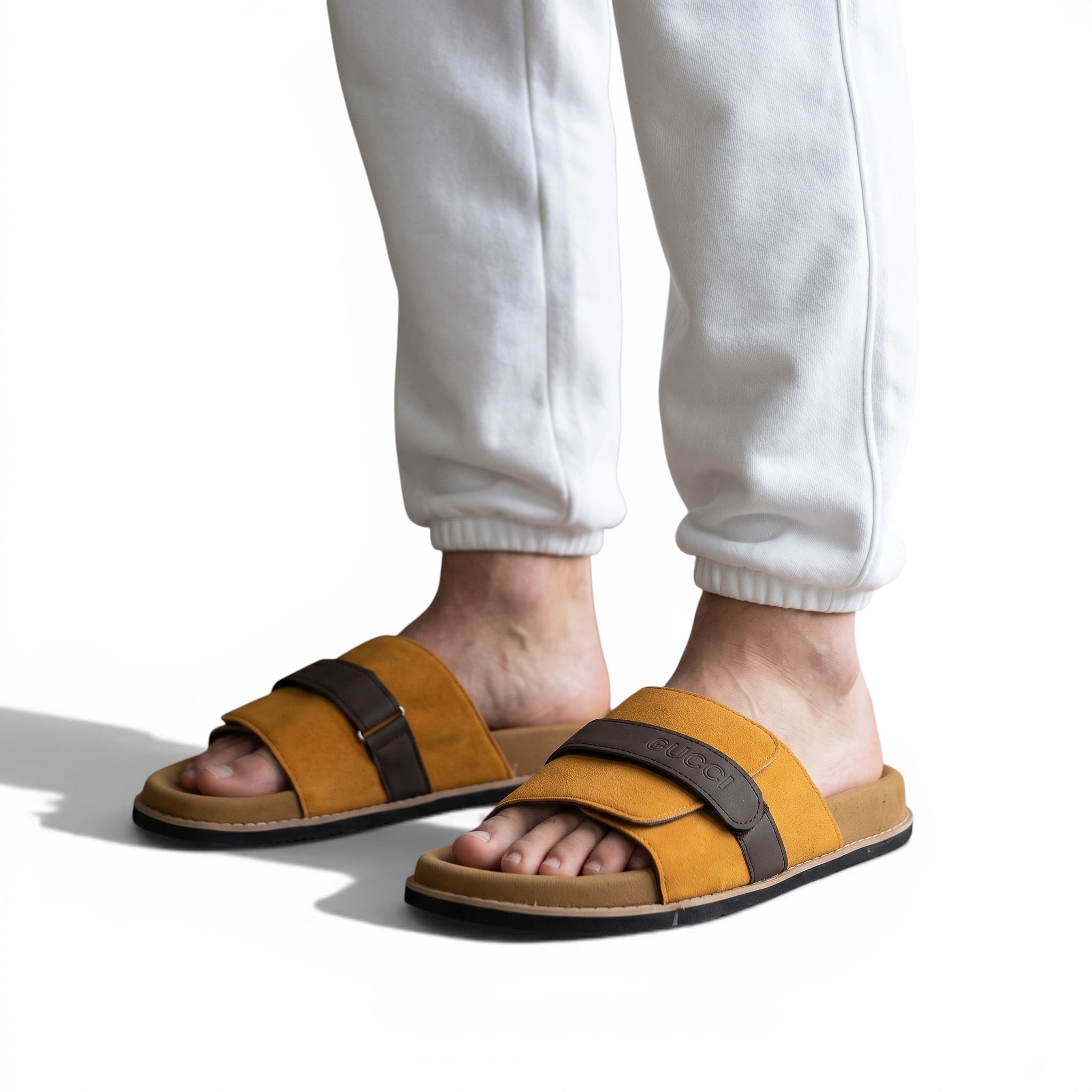 Gucci Mustard Comfort Slides – Premium Adjustable Luxury Sandals 💛👡