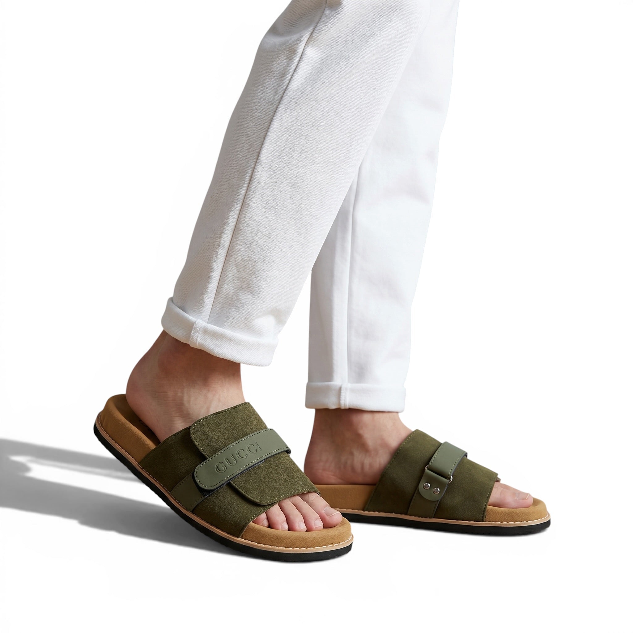Gucci Olive Green Comfort Slides – Premium Adjustable Luxury Sandals 💚👡