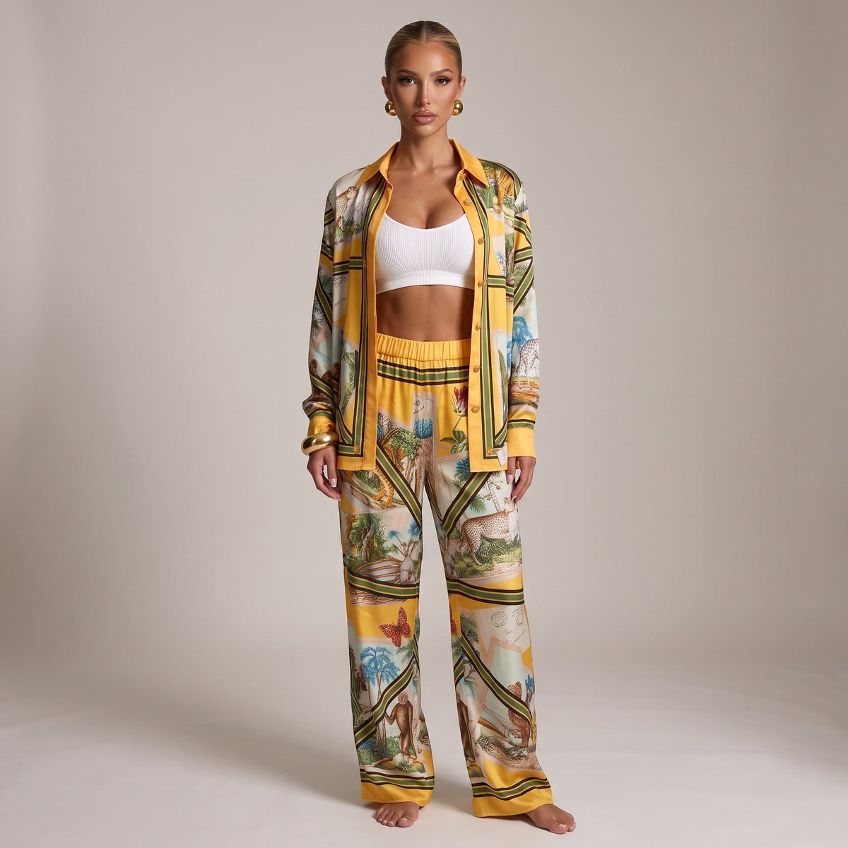 Gucci Safari Print Shirt & Wide-Leg Pants Set β YellowπβοΈ one size