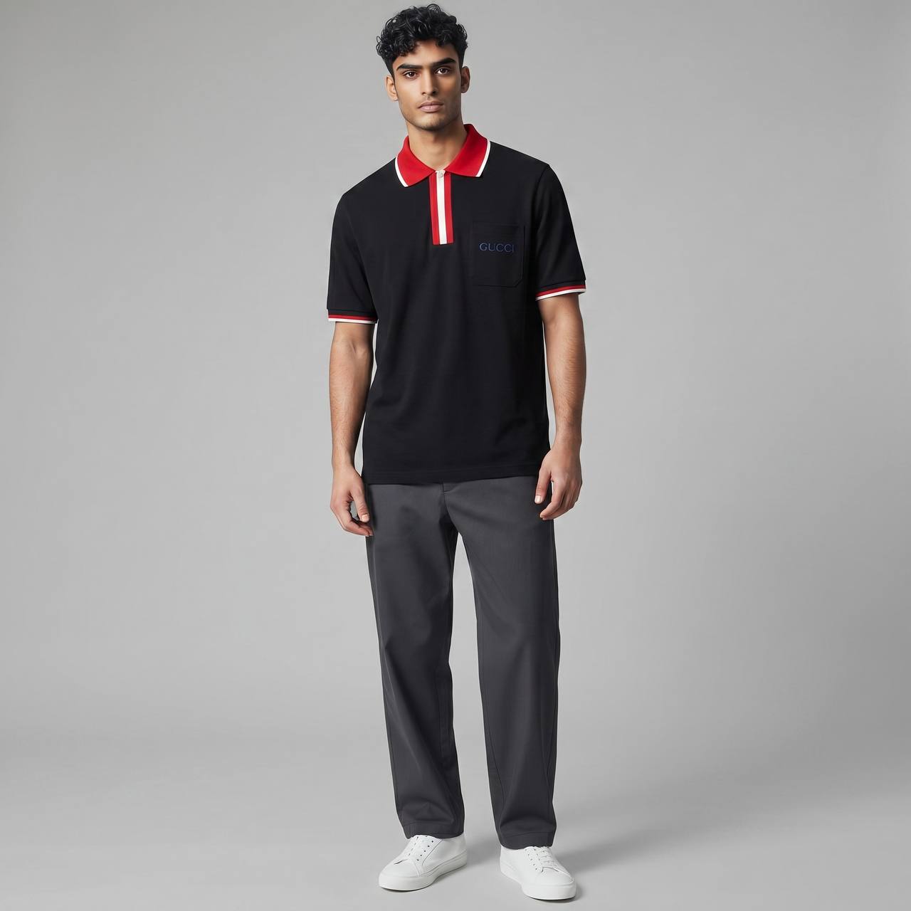 Gucci Signature Stripe Polo – Black & Red Edition 🔴🖤 | Luxury Street Style