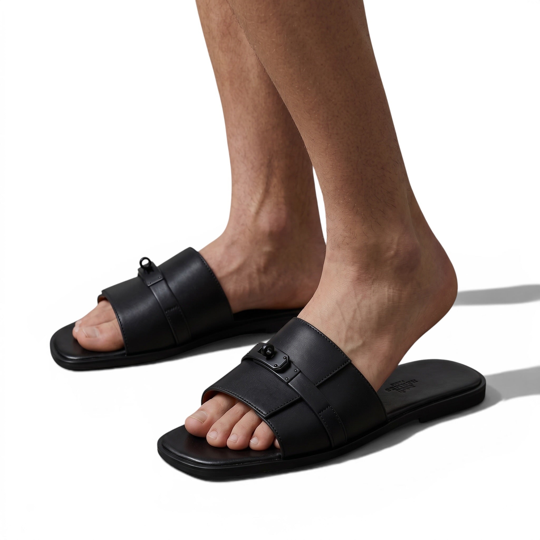 Hermès Black Double Strap Slides – Timeless Luxury Flat Sandals 🖤👡