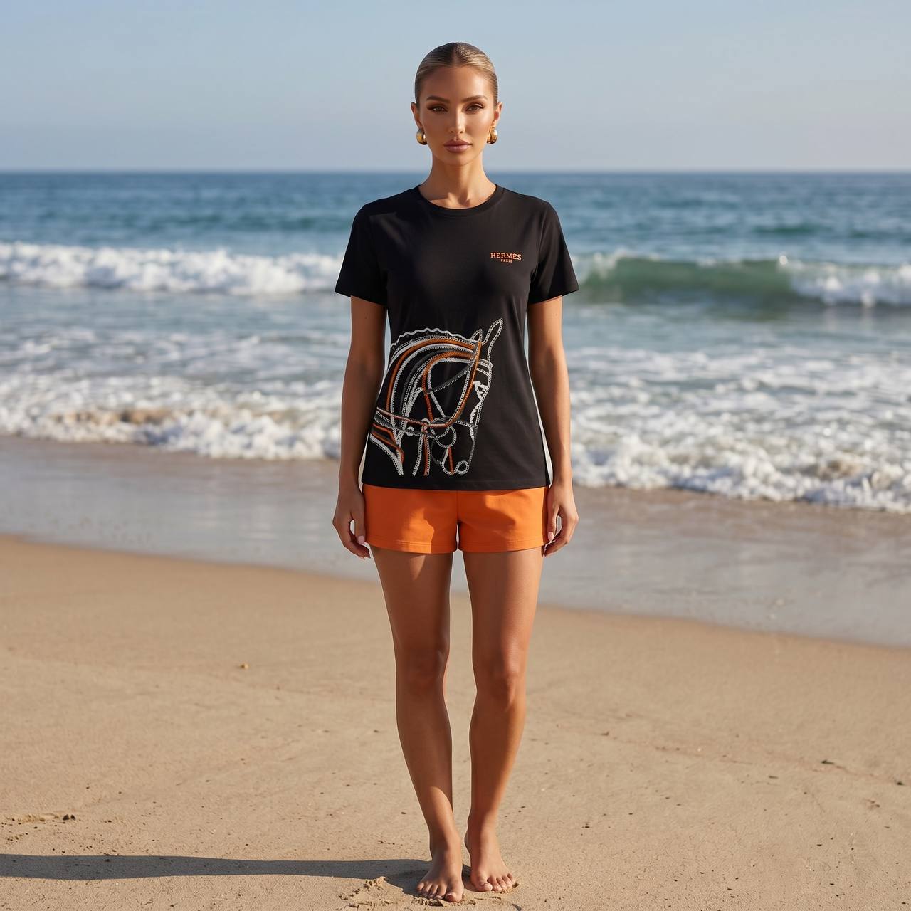 π€ HermΓ¨s Black Horse Graphic T-Shirt β Luxury Casual Tee π§‘
